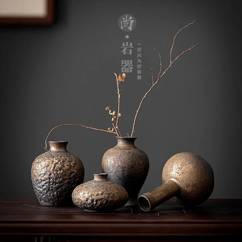 Creative Ceramic Dry Flower Vase, Flower Arrangement, Living Room, Coarse Pottery, Table Decoration, Vases for Dried Flowers