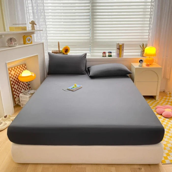 Soft Fitted Bed Sheet with Elastic Band Solid Color Mattress Cover for Single Double King Queen Bed 140/150/160/180/200