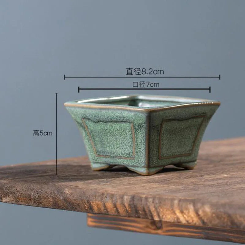 Coarse Pottery Glazed Succulent Plant Pot Flowerpot Gardening Bonsai Vase Planter Office Desktop Ornaments Home Decor