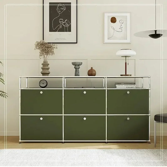 Living Room Sideboard Storage Cabinets Modular Combination Metal Frame for Office Drawers Large Storage Customizable Olive Green