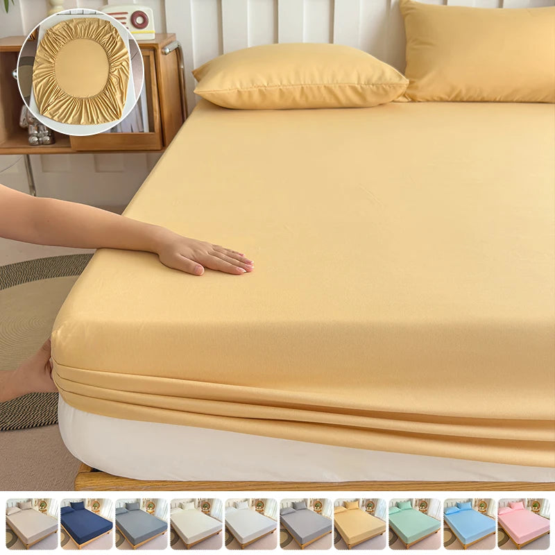 100% Cotton Fitted Bed Sheet With Elastic Band Solid Color Anti-slip Adjustable Mattress Cover For Single Double King Queen Beds
