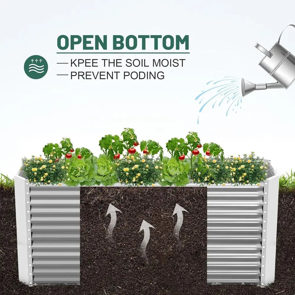 Large 8x4x3ft Galvanized Metal Raised Garden Bed, Deep Outdoor Planter Box for Vegetables, Classic Silver
