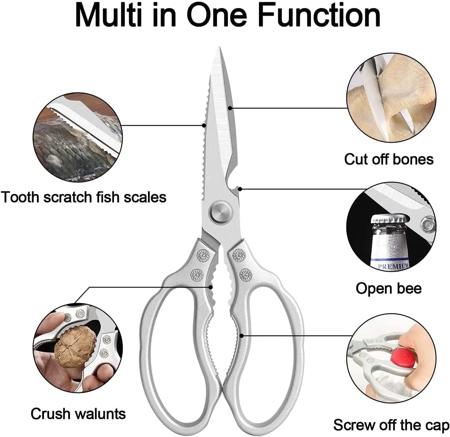 Kitchen Scissors, All Purpose，Ultra Sharp Meat Scissors，Heavy Duty Silver Cooking Scissor，Dishwash Safe Stainless Steel Kitchen Shears for Food, Chicken Bones, Turkey
