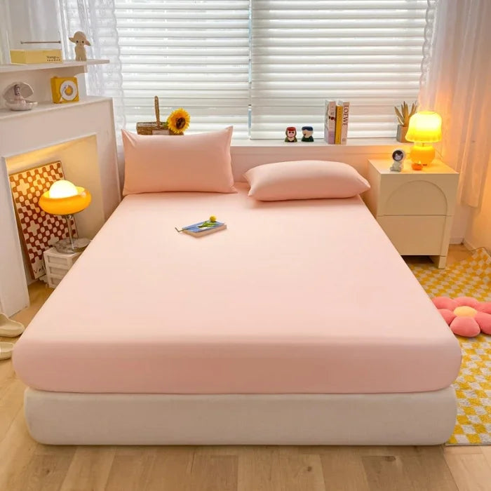 Soft Fitted Bed Sheet with Elastic Band Solid Color Mattress Cover for Single Double King Queen Bed 140/150/160/180/200