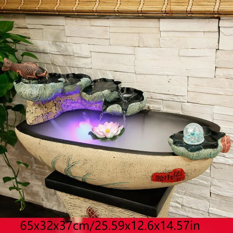 Opening gift rockery, flowing water, fountain decoration, floor to floor water feature, wealth attraction, living room,