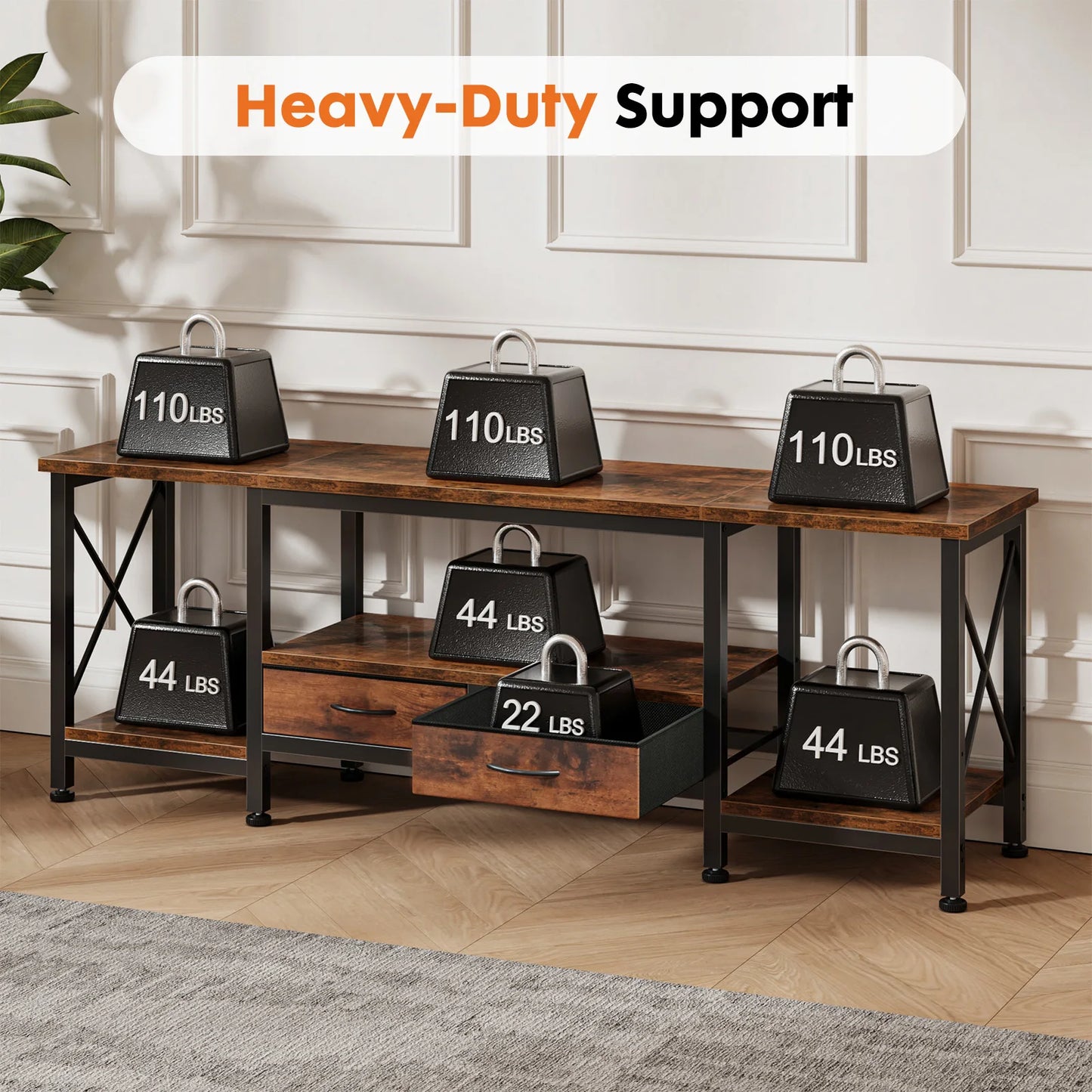 JHK Wooden TV Stand For Up To 70/75 Inch TV with Drawers Television Stands Media Console with Charging Station Drawers Shelf