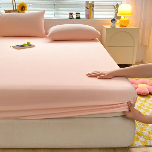 Soft Fitted Bed Sheet with Elastic Band Solid Color Mattress Cover for Single Double King Queen Bed 140/150/160/180/200