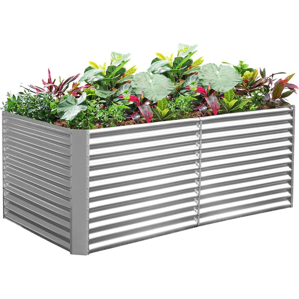 Large 8x4x3ft Galvanized Metal Raised Garden Bed, Deep Outdoor Planter Box for Vegetables, Classic Silver