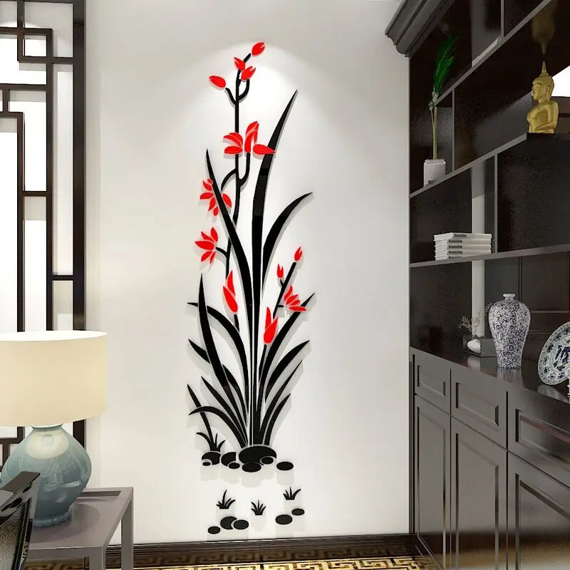 New arrival Narcissus Flower Acrylic wall stickers For Living room Chinese style Office wall decoration Home art wall decor