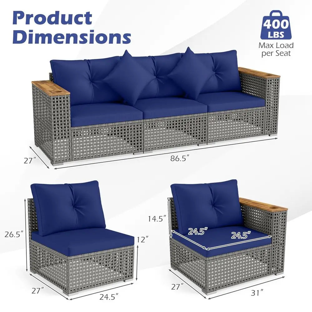Piece Patio Furniture Set, AllWeather Sectional Sofa with 4 Inch Thick Cushions, 210g FadeResistant SpunDye Fabric, Outdoor Con
