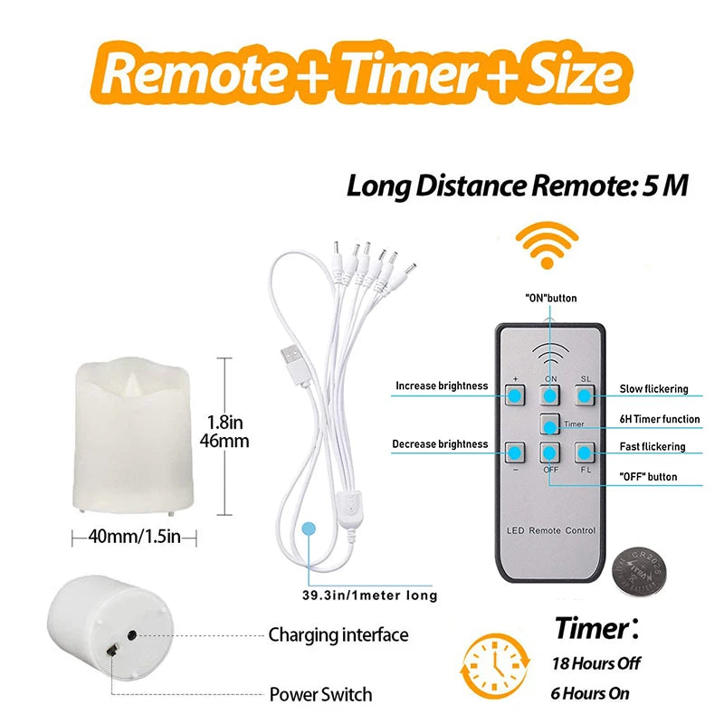 6Pcs Flameless Candles Rechargeable LED Candle Timer Remote Flickering Flames Wedding Candles Birthday Tealights for Home Decor