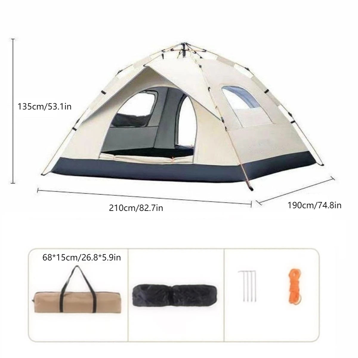 Outdoor Shelter Sunshade Self-Driving Travel Camping Tent Reactive Outdoor Camping Tent Two Doors and Two Windows