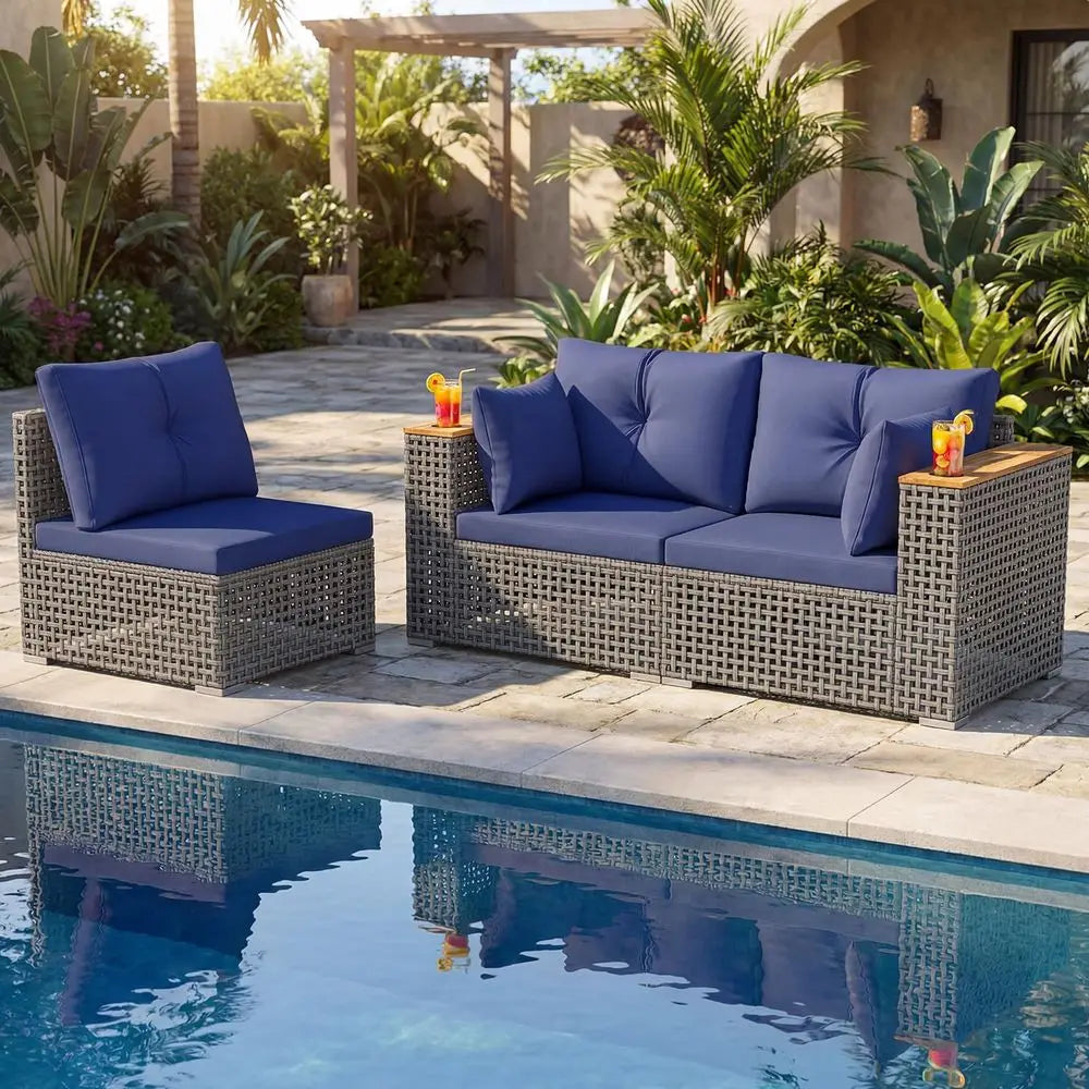 Piece Patio Furniture Set, AllWeather Sectional Sofa with 4 Inch Thick Cushions, 210g FadeResistant SpunDye Fabric, Outdoor Con
