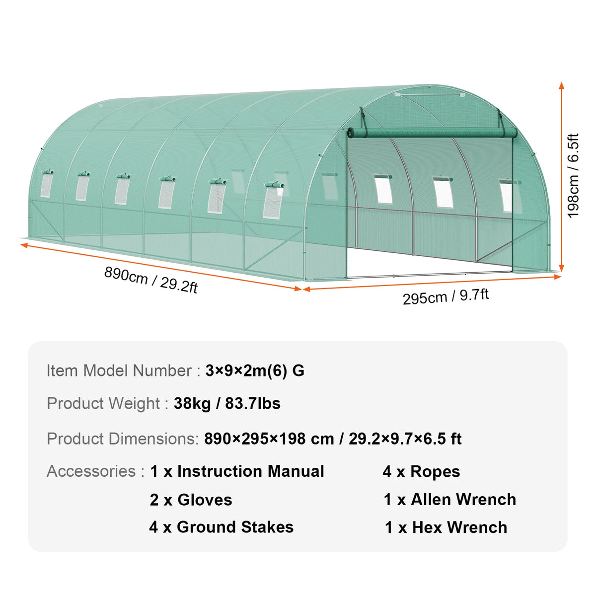 SucceBuy Walk-in Tunnel Greenhouse Hoop House Greenhouse Tunnel Plant Hot House with Steel Frame PE Cover Roll-up Zipper Door