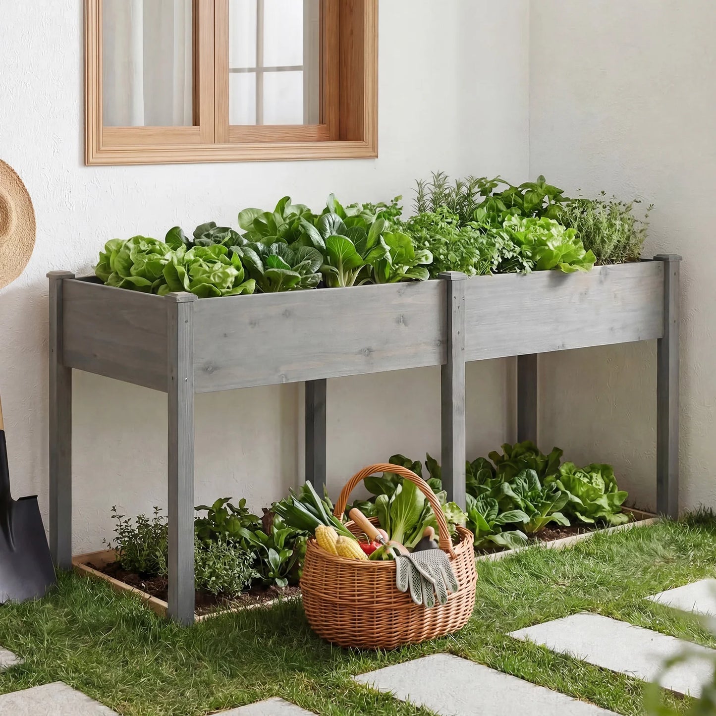 JHK 72x23x30 Inch Wood Planter Box Outdoor Raised Garden Bed with Legs for Herbs Flowers Vegetables Elevated Wooden Garden Bed for Patio Balcony and Backyard