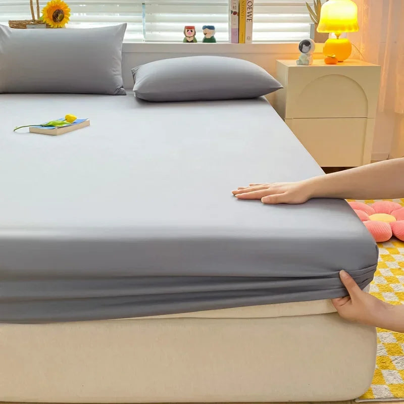Soft Fitted Bed Sheet with Elastic Band Solid Color Mattress Cover for Single Double King Queen Bed 140/150/160/180/200