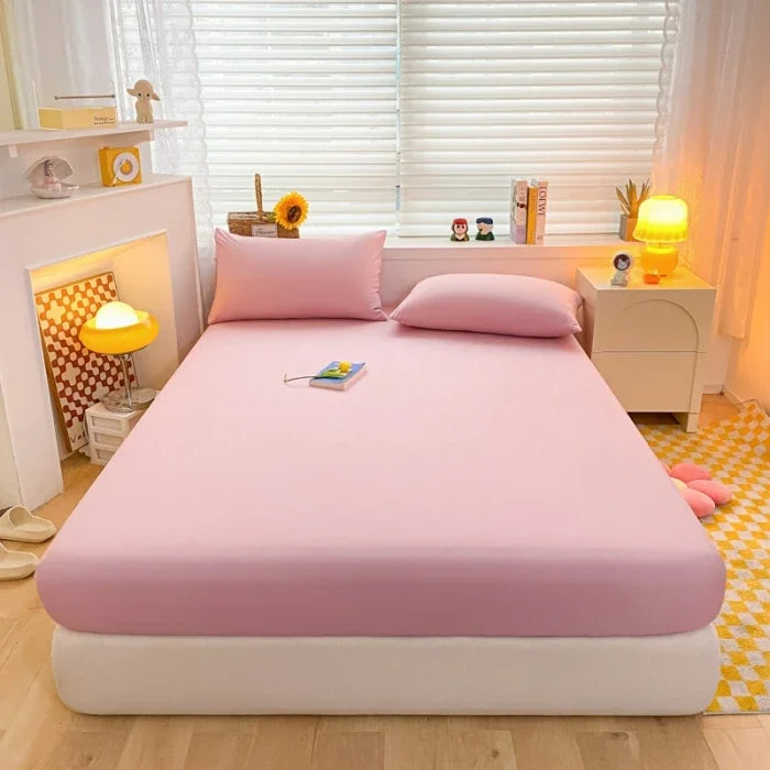 Soft Fitted Bed Sheet with Elastic Band Solid Color Mattress Cover for Single Double King Queen Bed 140/150/160/180/200