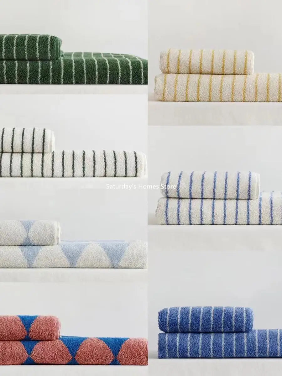 Striped Geometric Rhombuses Cotton Towels Soft  Absorbent Face Towel Combed Long Staple Kids Hands Towel Adult Bath Household To