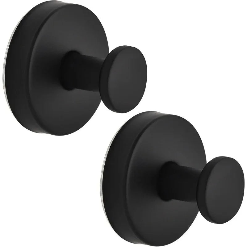 Matte Black Towel Hook (2-Pack) Shower Suction Wall Mounted Removable Hanger for Bathroom Coat Robe Bedroom Kitchen Hotel Pool