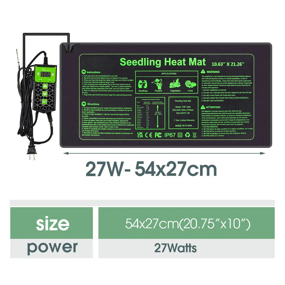 10x20.75" 27W Adjustable Thermostat Seedling Heated Mats for Plants Pepper Seed Germination Cultivate Warmth Pad Garden Tools
