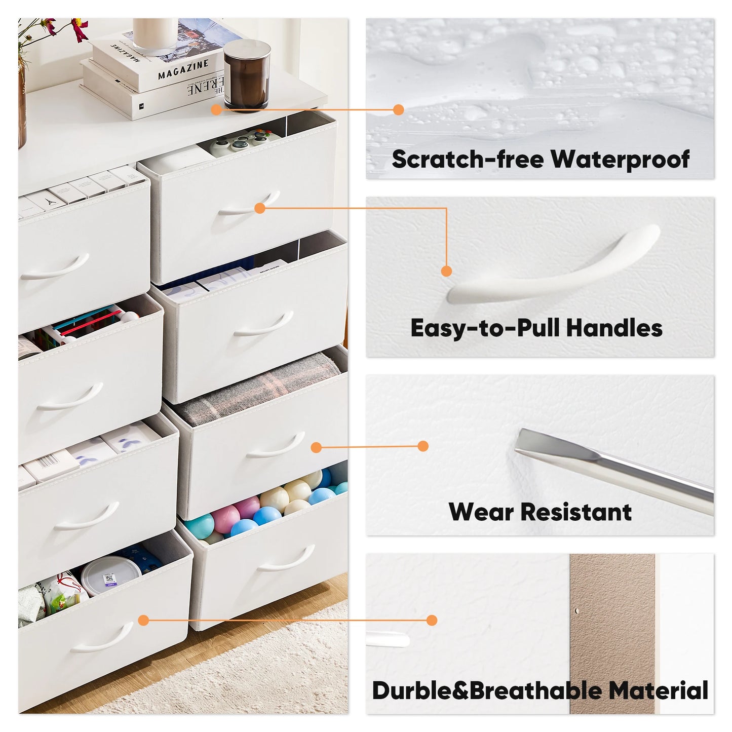 JHK Dresser Children's Wardrobe For Bedroom With 8 Fabric Drawers Storage Cabinet Steel Frame Assembly Closet For Home Furniture